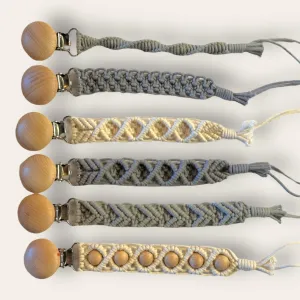 Handmade Macrame and Beechwood Pacifier Clips