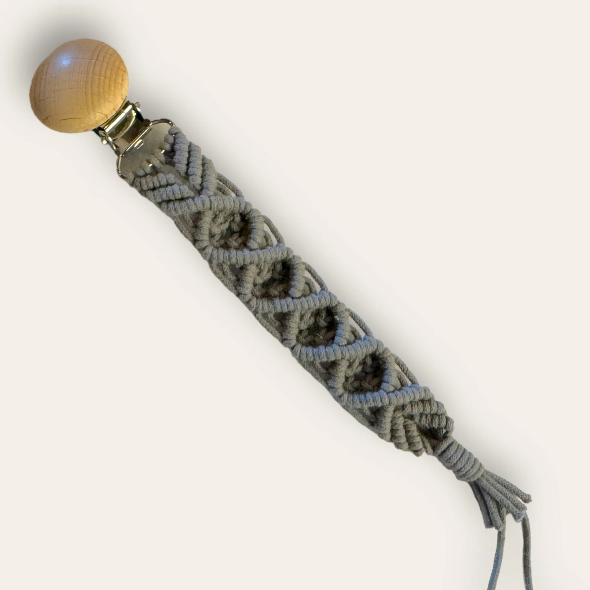 Handmade Macrame and Beechwood Pacifier Clips