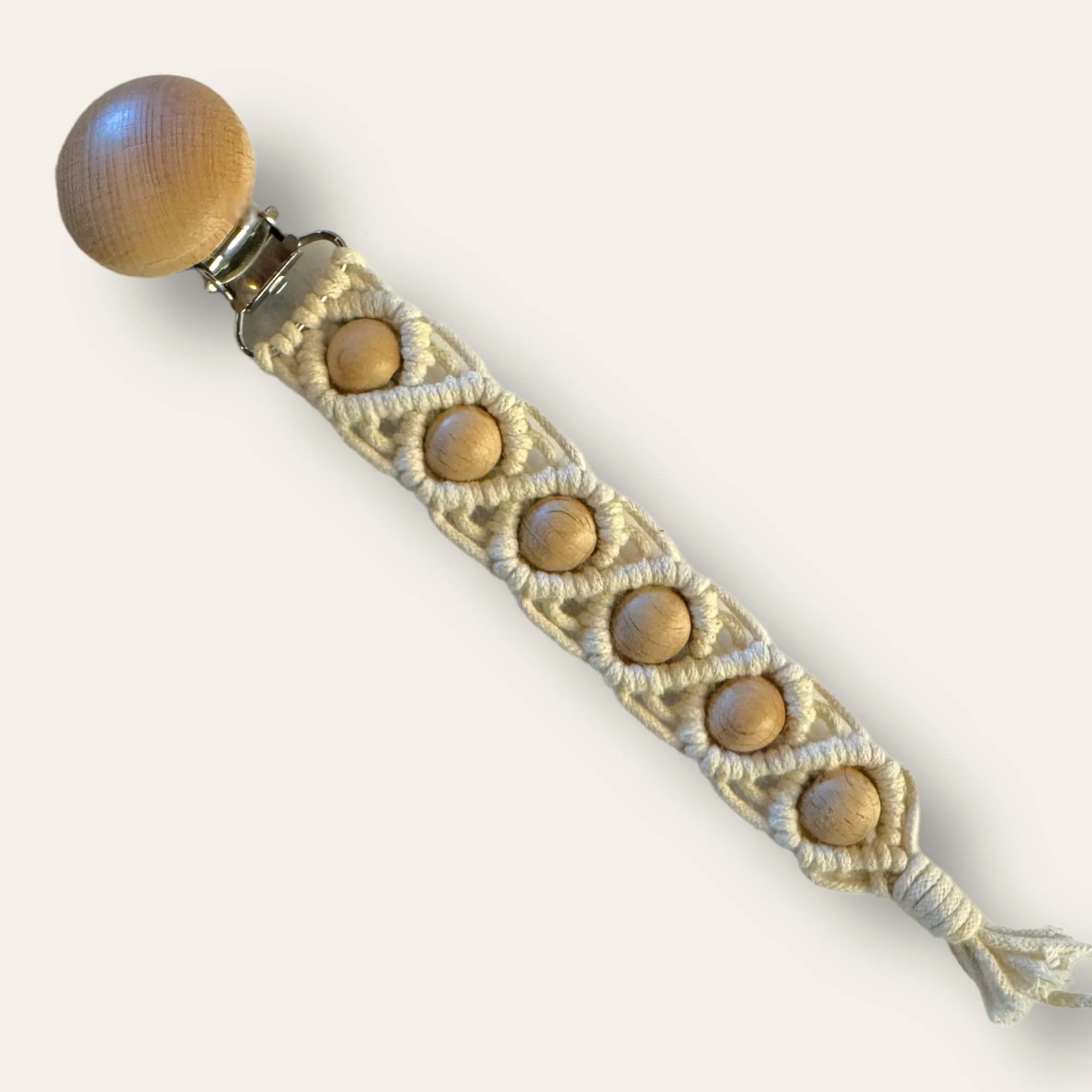 Handmade Macrame and Beechwood Pacifier Clips