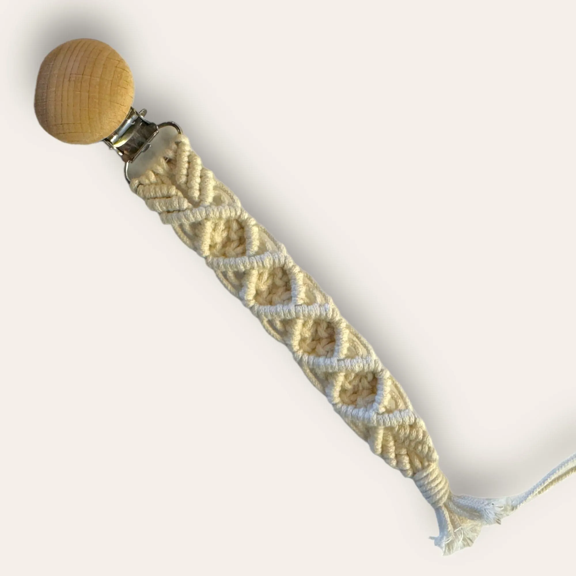 Handmade Macrame and Beechwood Pacifier Clips