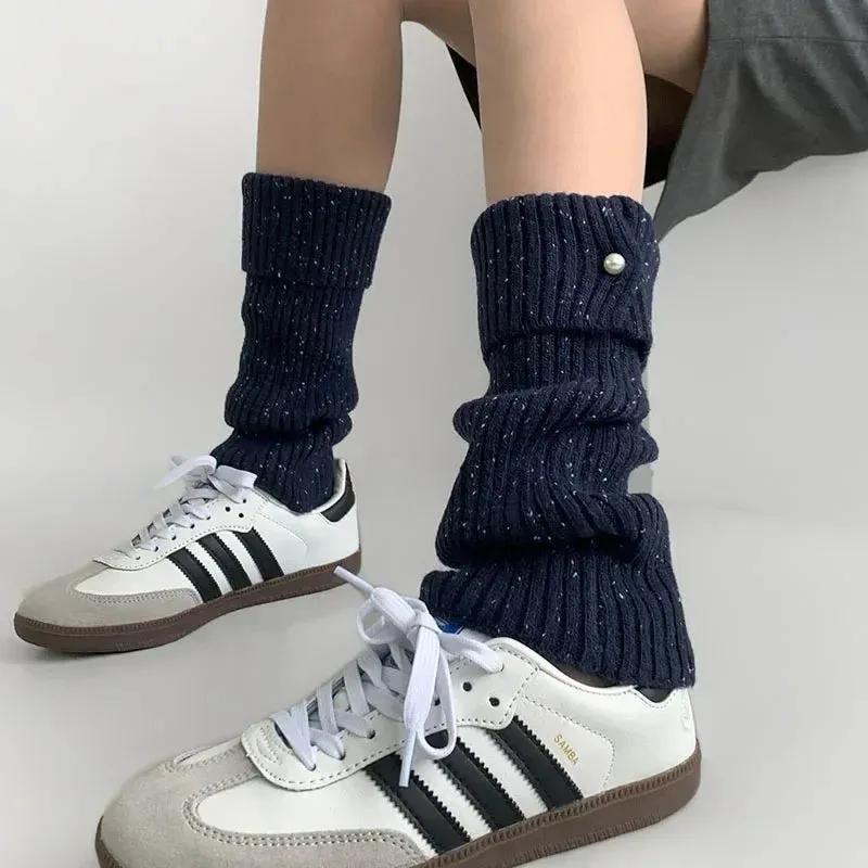 Harajuku Pearl Mid-Calf Leg Warmers  Thick Wool Knit Ankle Covers for Winter