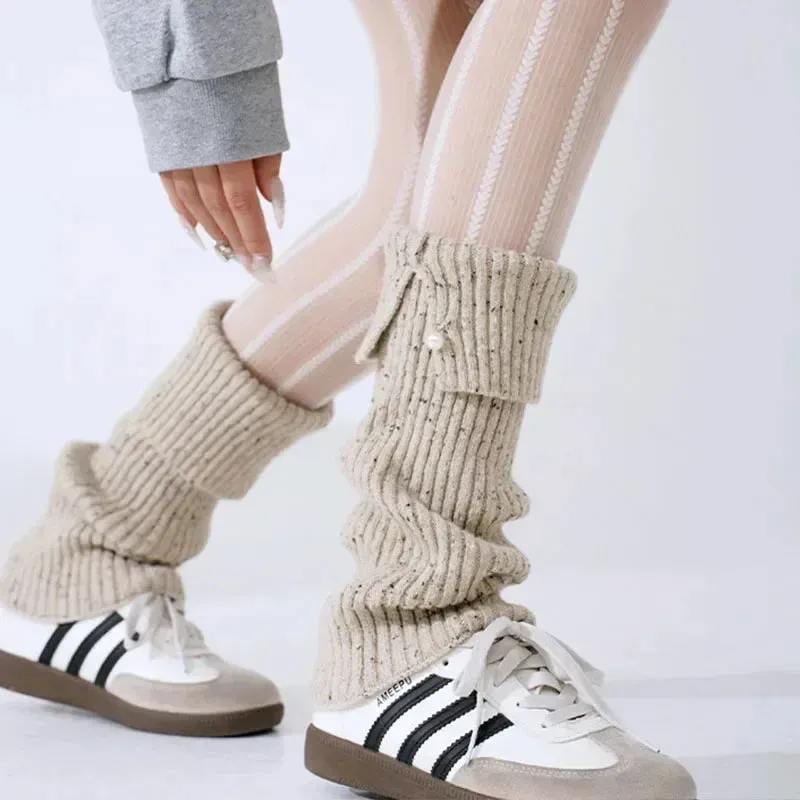 Harajuku Pearl Mid-Calf Leg Warmers  Thick Wool Knit Ankle Covers for Winter