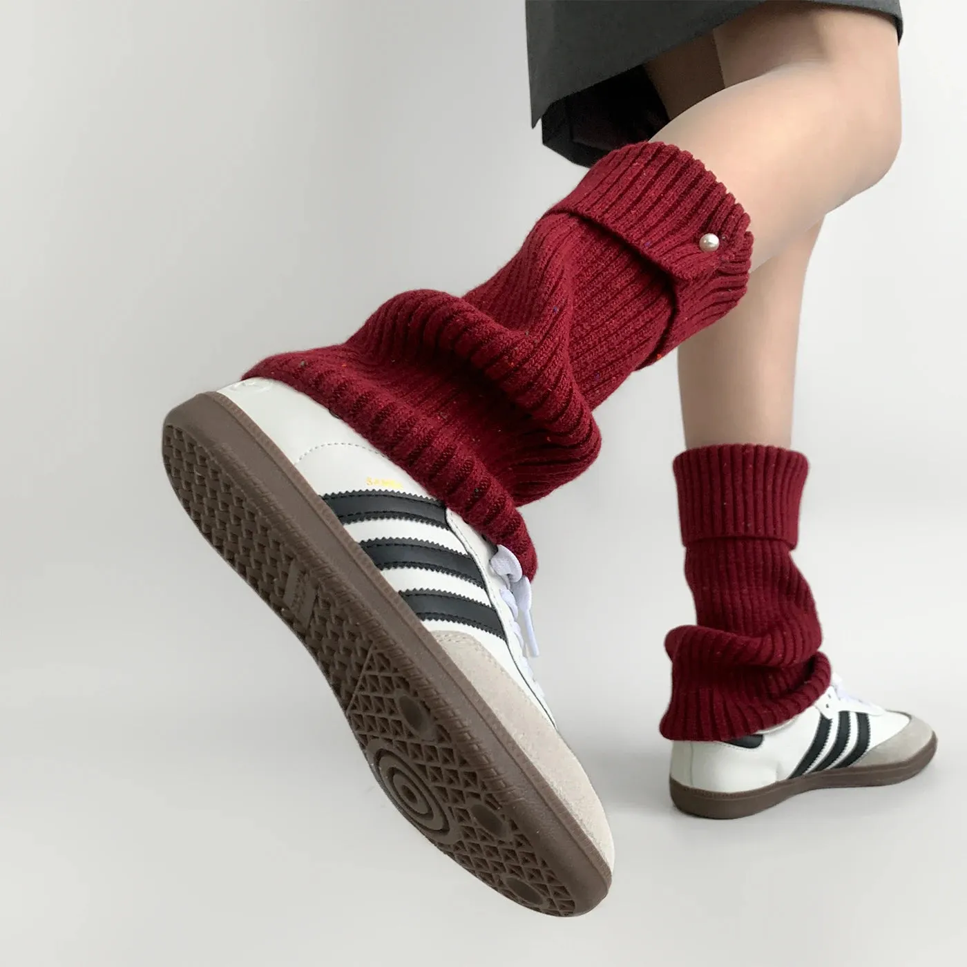 Harajuku Pearl Mid-Calf Leg Warmers  Thick Wool Knit Ankle Covers for Winter