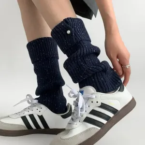 Harajuku Pearl Mid-Calf Leg Warmers  Thick Wool Knit Ankle Covers for Winter
