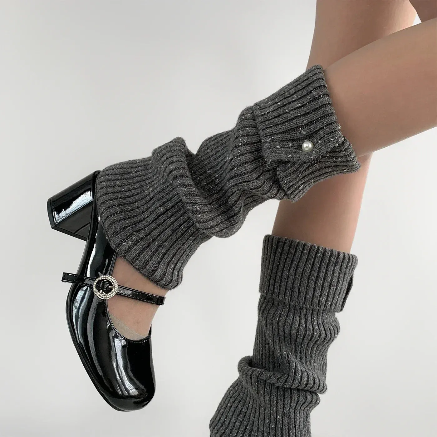 Harajuku Pearl Mid-Calf Leg Warmers  Thick Wool Knit Ankle Covers for Winter