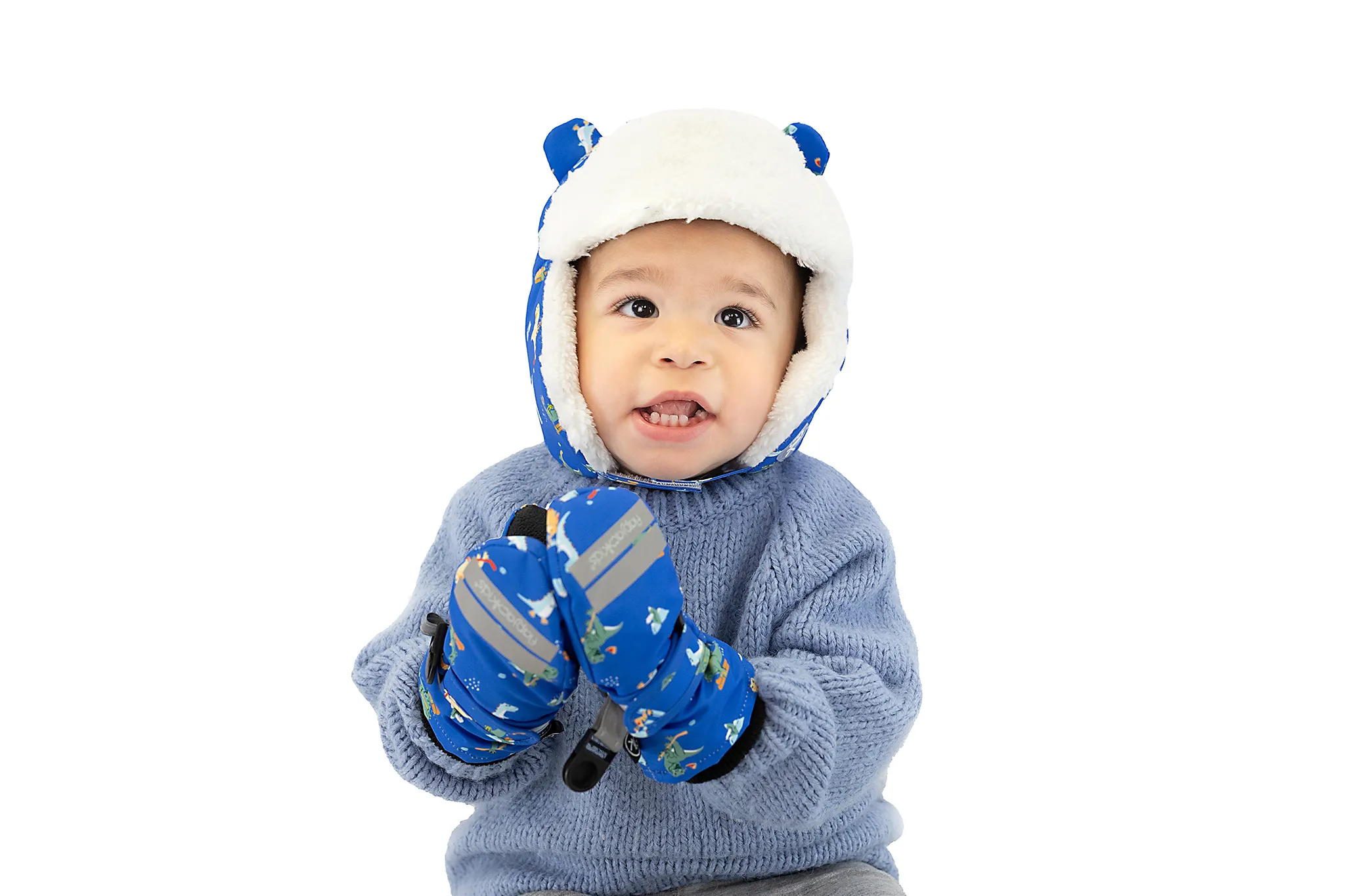 Kids Water Repellent Ski Mittens - Dino on Ice