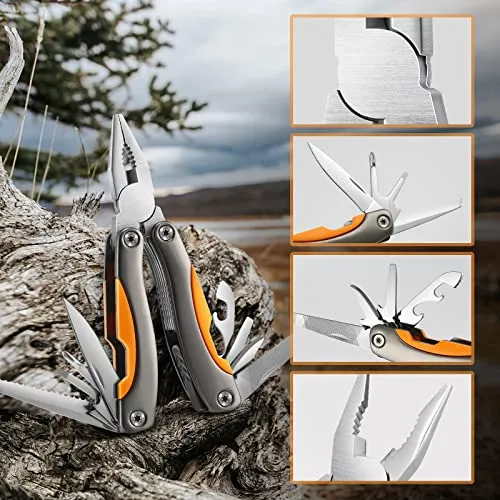 Multitool Pliers with Safety Locking, 15 in 1 Multitool Pocket Knife, Camping, Fishing, Simple Maintenance of Cool Gadgets, With Screwdriver, Folding Saw, Bottle Opener, Unique Gifts for Men Women