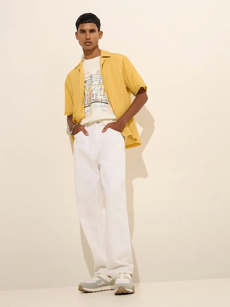 Nuon Yellow Crinkle-Textured Relaxed-Fit Shirt