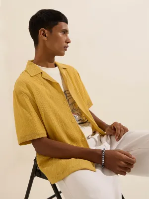 Nuon Yellow Crinkle-Textured Relaxed-Fit Shirt