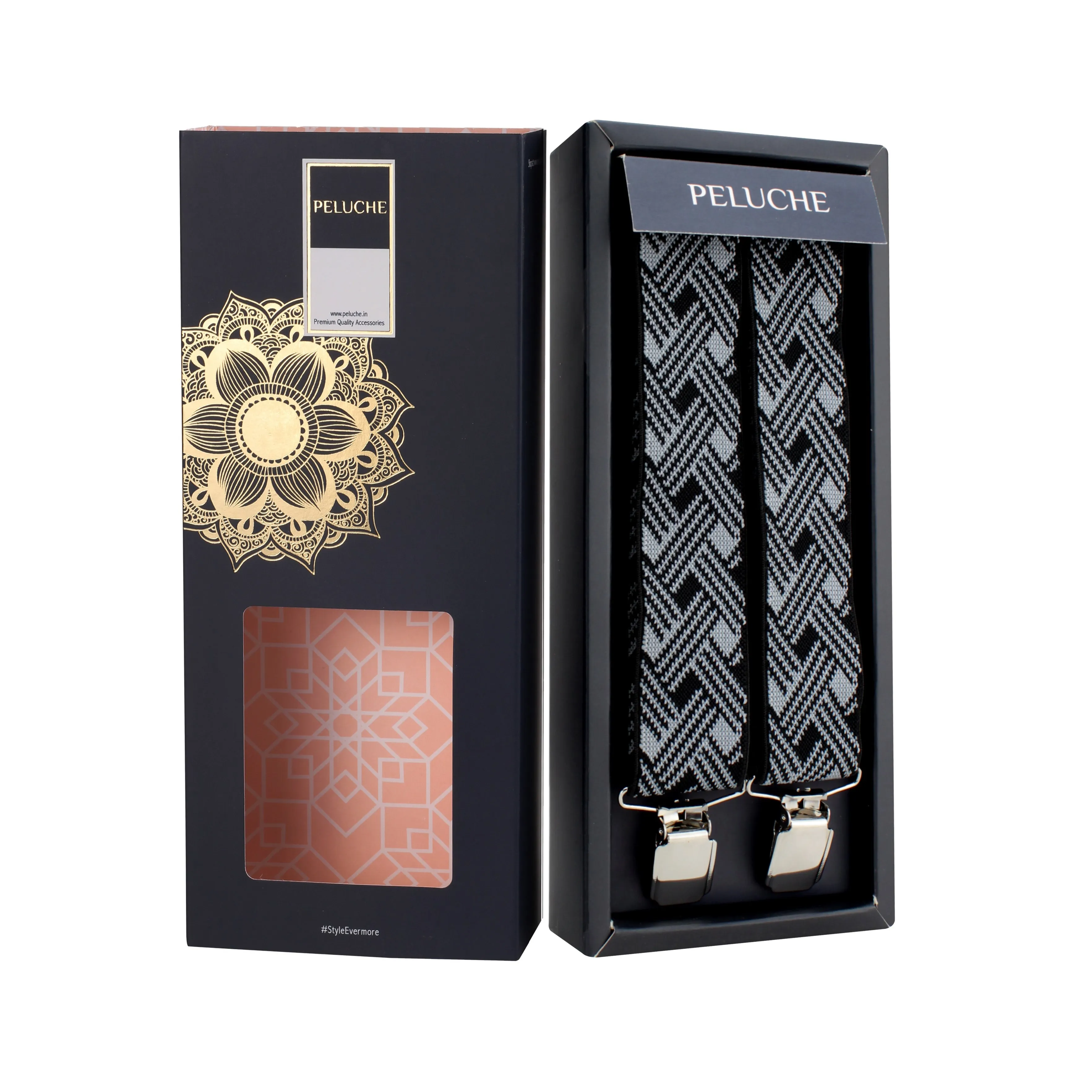 Peluche Abtract Mosaic Black Suspender for Men