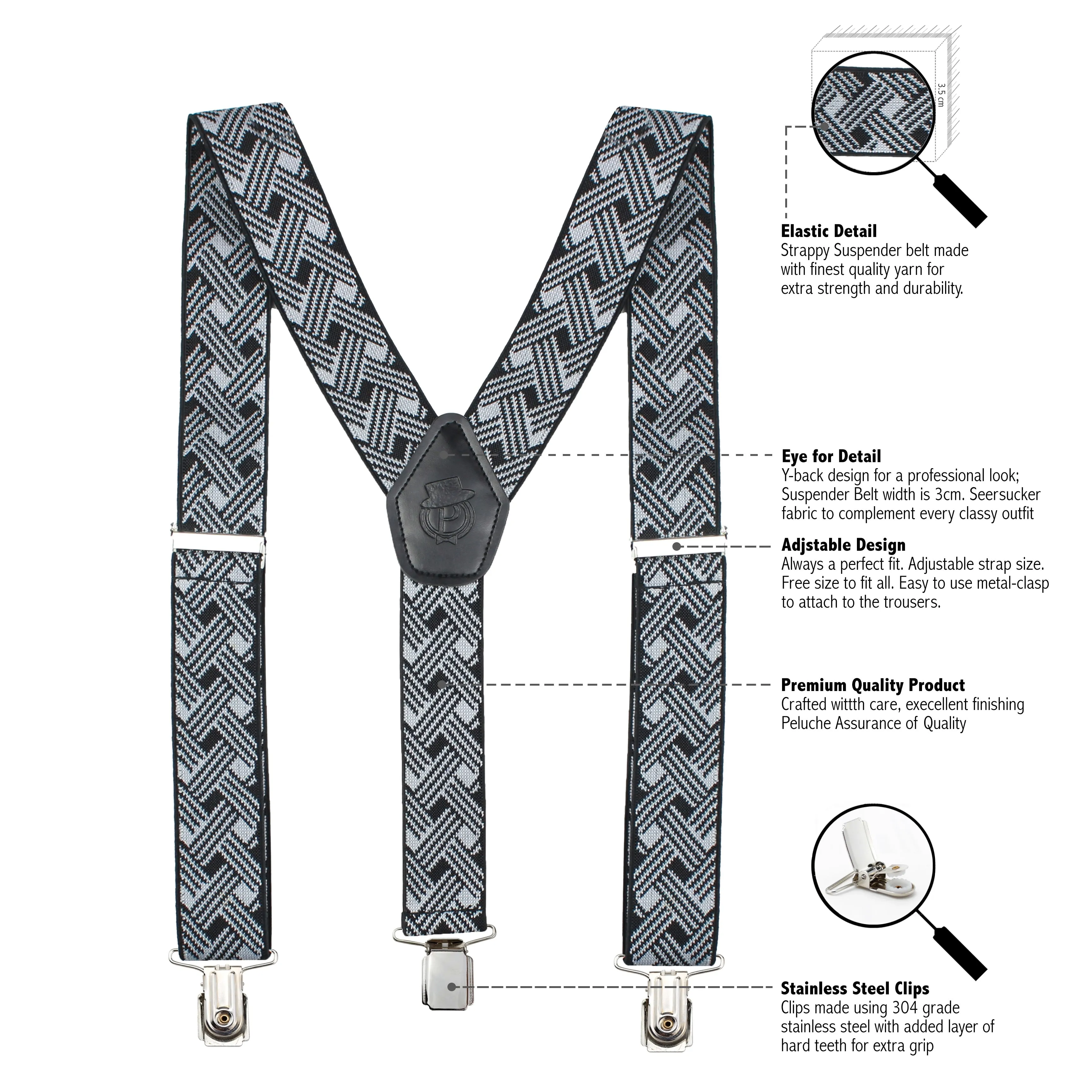 Peluche Abtract Mosaic Black Suspender for Men