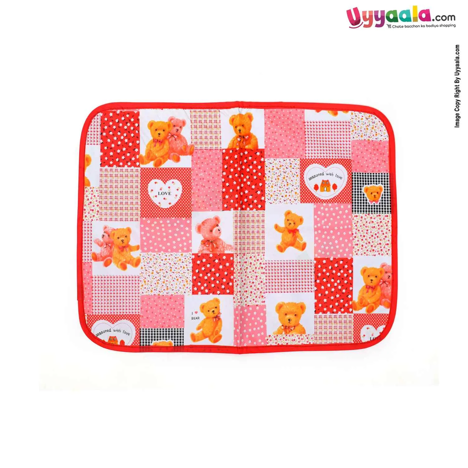 Plastic Sleeping Mats Water Proof Bed Protector for Babies with Teddy Bear Print Small - Red
