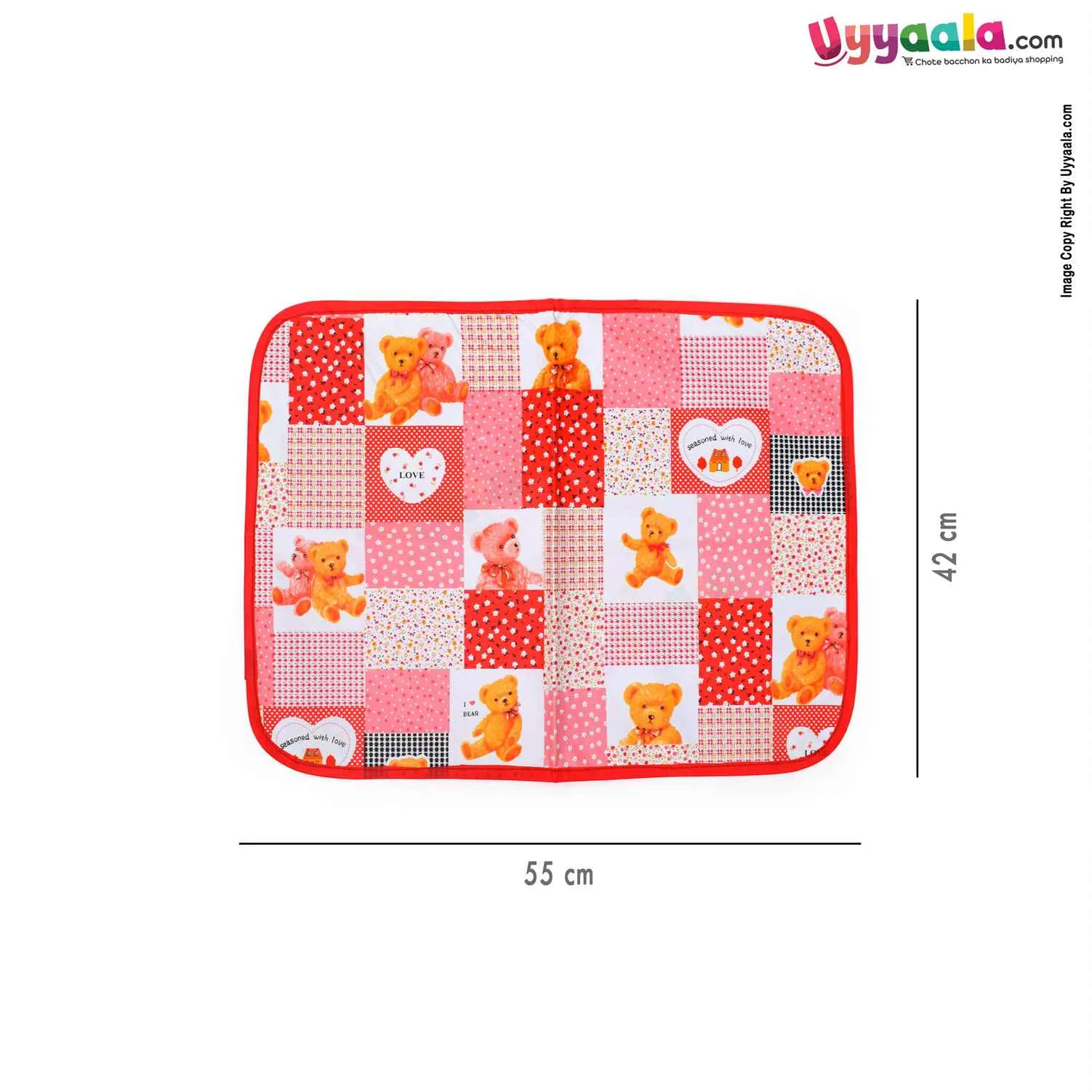 Plastic Sleeping Mats Water Proof Bed Protector for Babies with Teddy Bear Print Small - Red