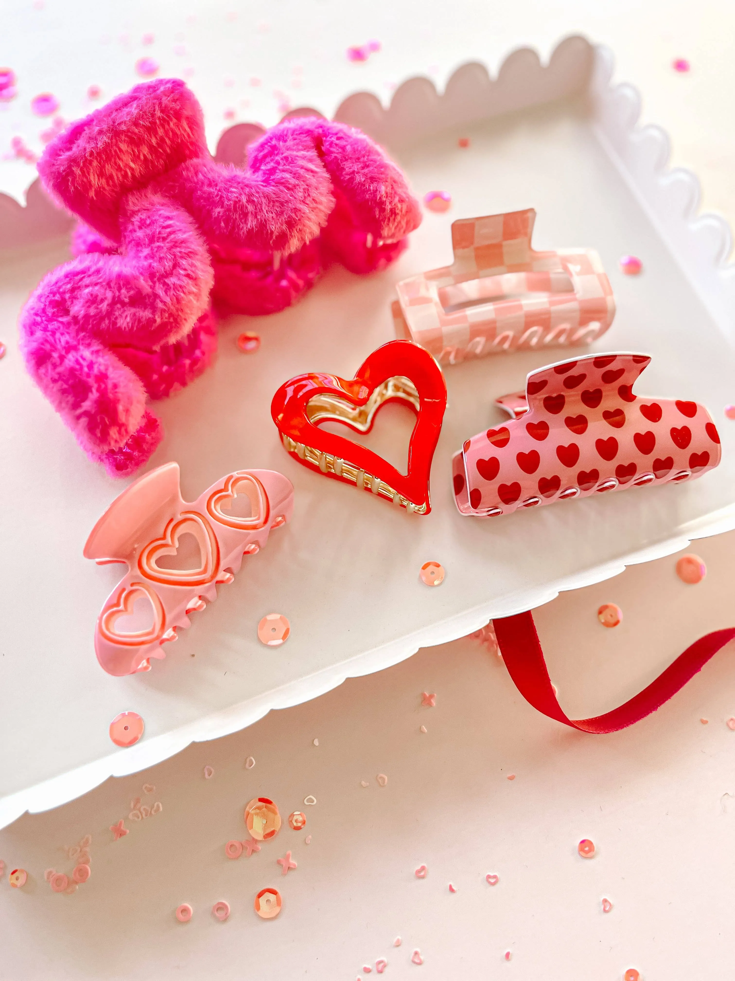 Valentine Claw Clip: Large Fuzzy Pink
