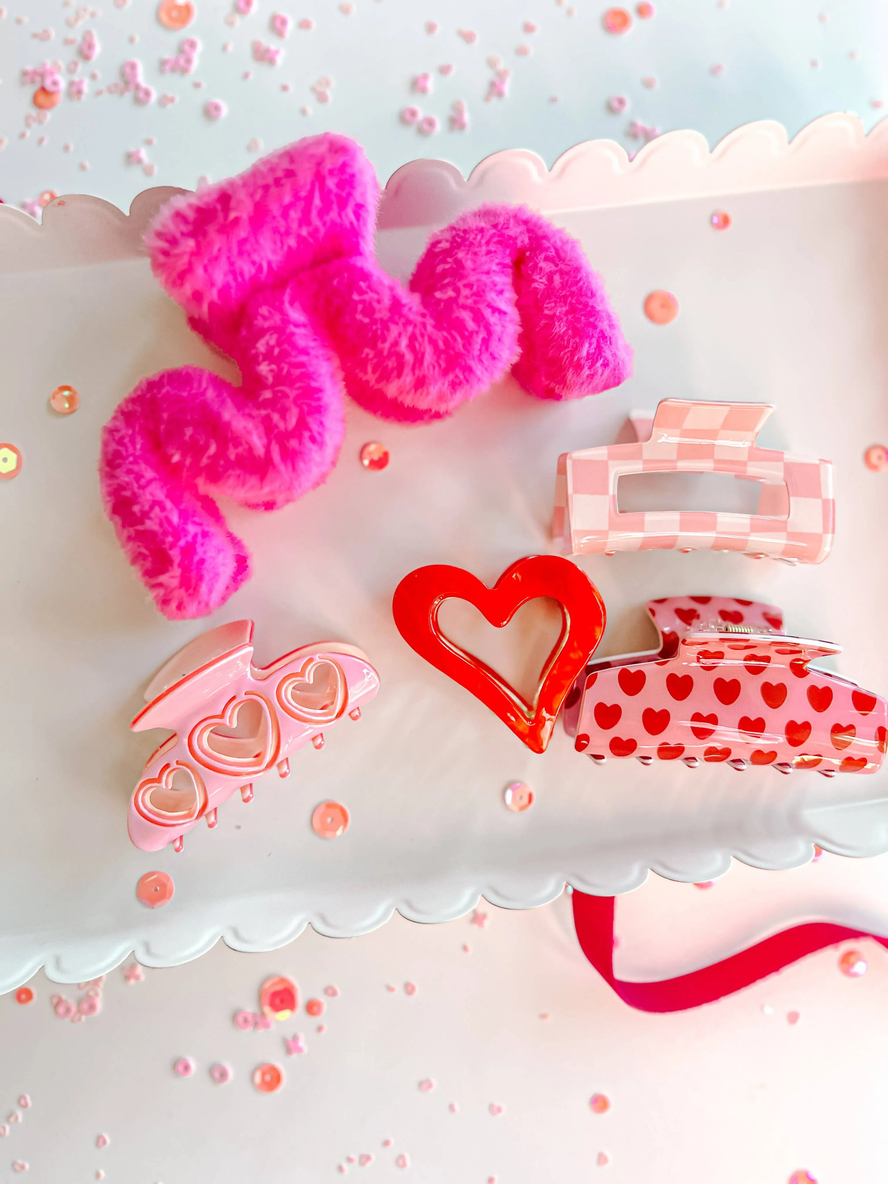 Valentine Claw Clip: Large Fuzzy Pink