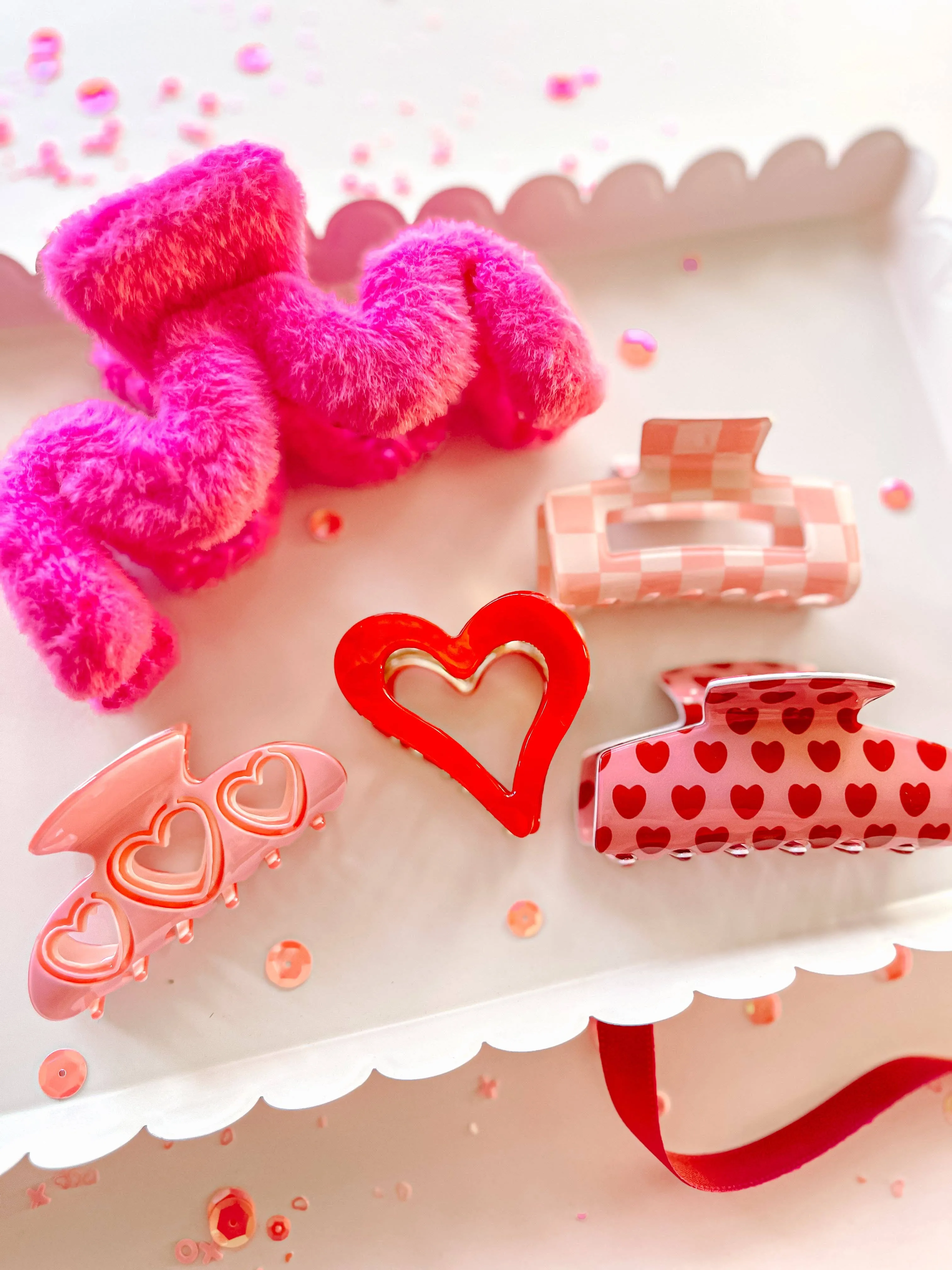 Valentine Claw Clip: Large Fuzzy Pink