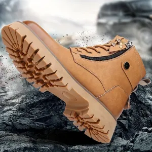 Vintage Men's Motorcycle Boots | Windproof, Anti-skid Sole | Side Zip, Lace-up | Multi-season Outdoor Footwear