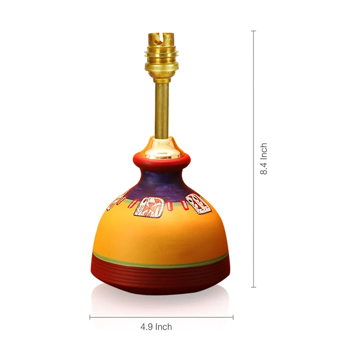 'Warli In Light' Handpainted Flat Matki Shaped Table Lamp In Terracotta